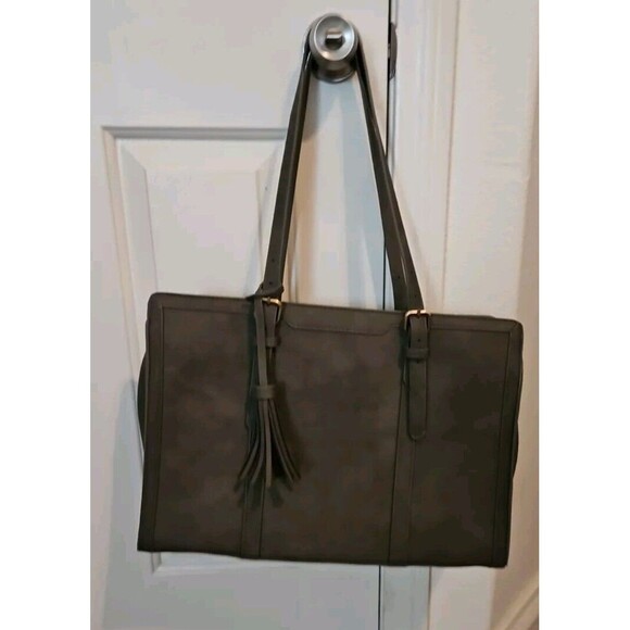 Laptop Bag Briefcase For Women Work Tote Leather Purse Gray Lots Of Pockets - Picture 12 of 16